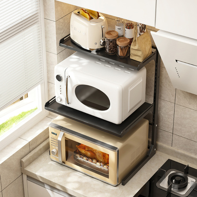 可调节厨房微波炉置物架台面家用白色新款桌面烤箱电饭锅收纳架子