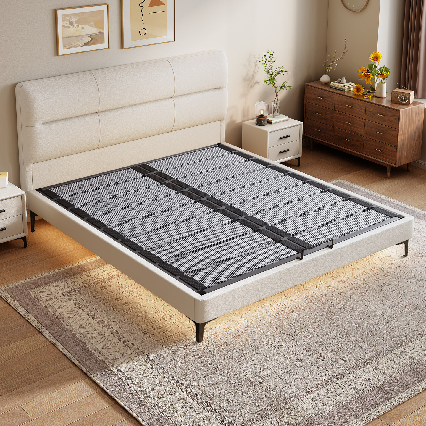 全实木薄床头齐边床小户型奶油风靠背软床钢木静音双人床支持定制,住宅家具,实木床,淘宝优惠券,粉丝福利购,淘宝优惠卷