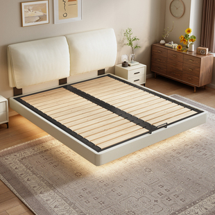 全实木可调节大象耳朵床头静音床奶油风主卧钢木悬浮床可定制尺寸