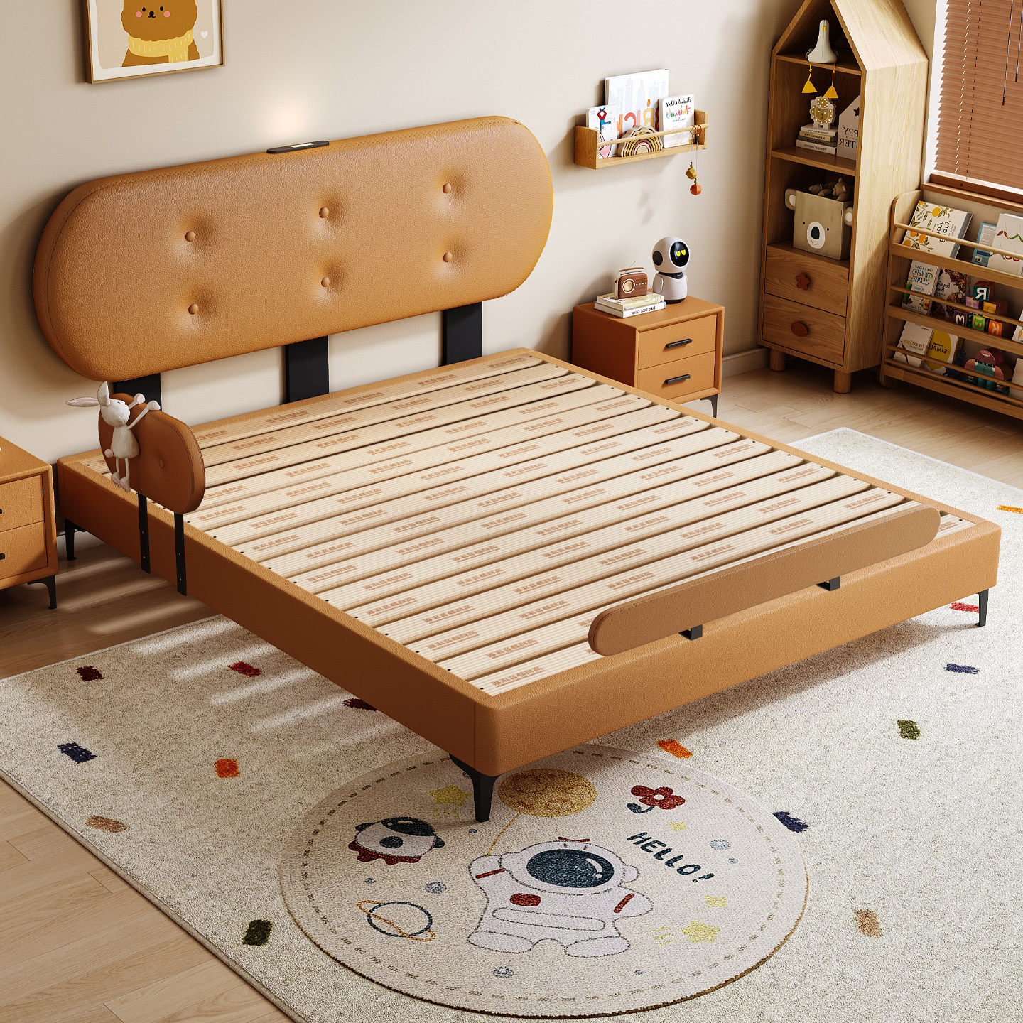 小户型全实木可调节薄床头齐边床主卧奶油风静音双人床可定制尺寸