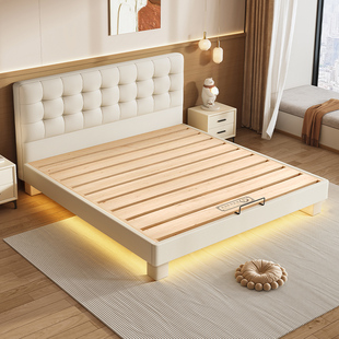 华夫格全实木薄床头齐边床卧室小户型榫卯结构加厚双人床支持定制