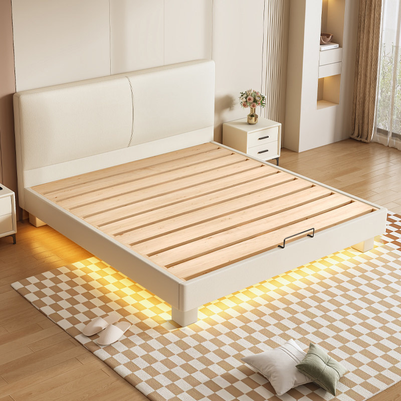 奶油风全实木薄床头燕尾榫齐边床1.5m小户型主卧双人床可定制尺寸