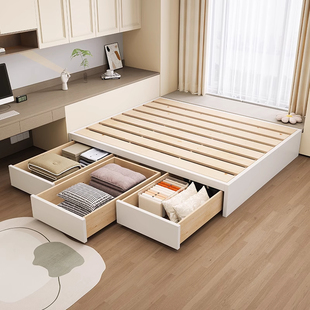 全实木榻榻米无床头床小户型家用高箱储物全拉抽屉加密加厚静音床
