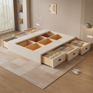 全实木无床头简约小户型大容量双三抽储物落地榻榻米床可支持定制