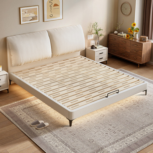 全实木奶油风大象耳朵静音床薄床头软包靠背透视床头可定制尺寸