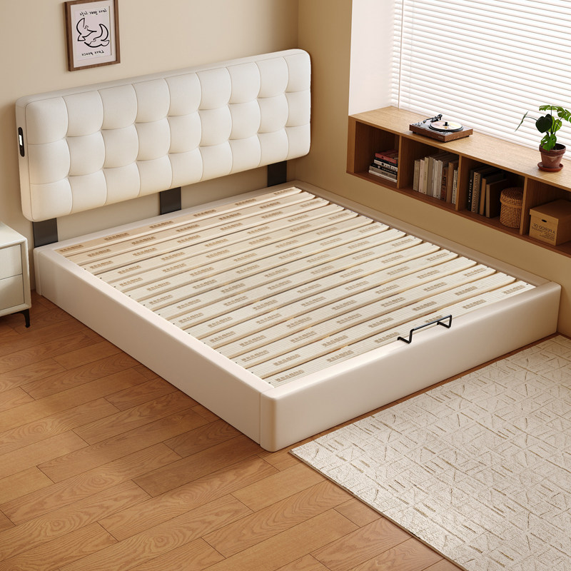 政府补贴奶油风小户型现代地台床全实木静音床板双人床可定制尺寸