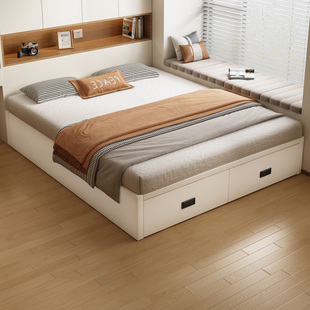 全实木无床头省空间双人床简约尾抽储物落地榻榻米床支持定制尺寸