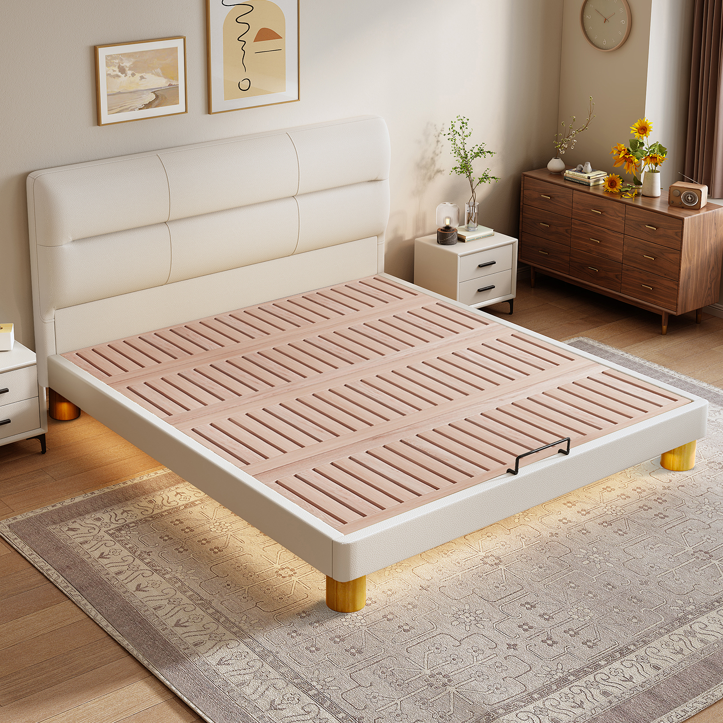 小户型省空间升级实木榉木静音床