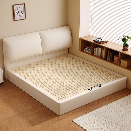 奶油风大象耳朵地台床静音双人床