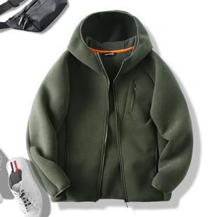 摇粒绒连帽外套男春秋季2024新款纯色百搭男生加厚冬装夹克上衣潮