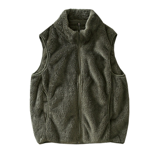 羊羔绒马甲冬季日系简约休闲立领坎肩长毛保暖背心开衫无袖外套男