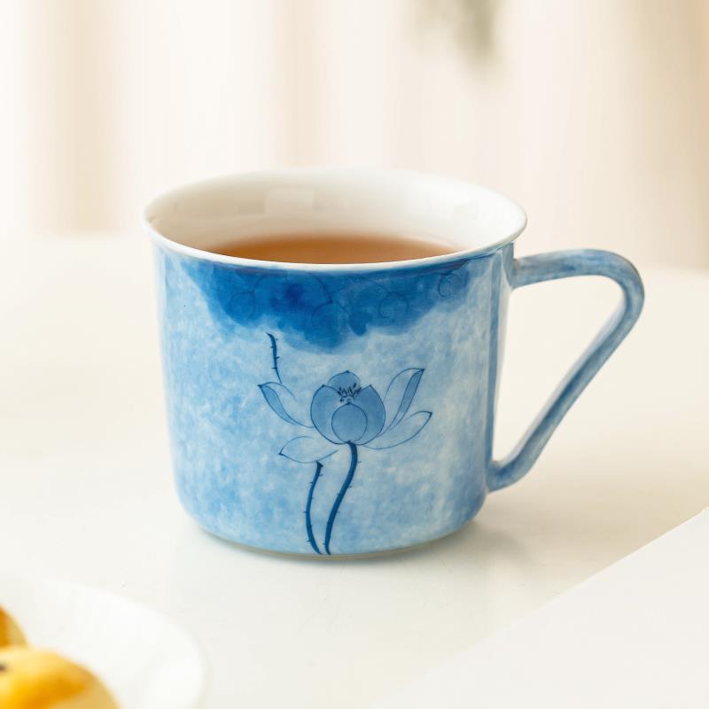 极素手绘蓝莲花咖啡杯陶