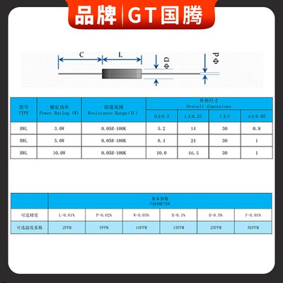 EE BWL高精度0.1%低温漂采样精密无感电阻1/4W0.5MW1W2W3W5W10W R