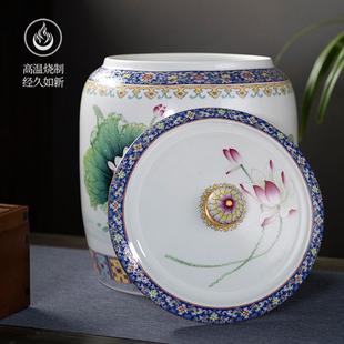 景德镇陶瓷大口米缸水缸面缸20斤家用带盖米桶防潮防虫茶饼密封罐