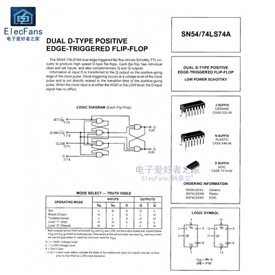 直插 74LS74 DIP-1r4 双路D类触发器 逻辑IC芯片集成块 SN74LS74N