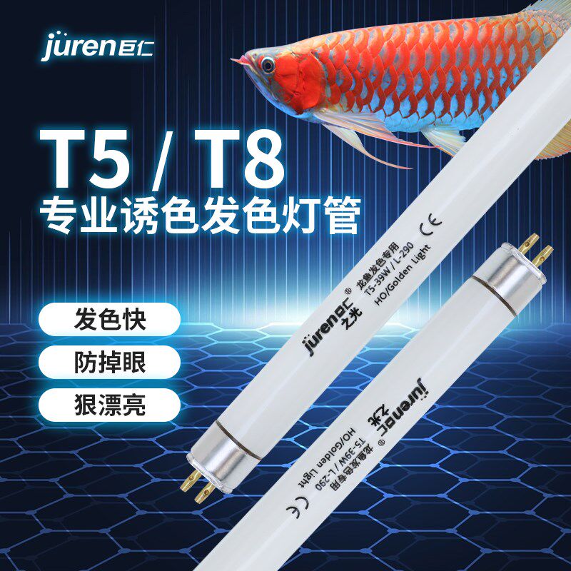 T5龙鱼灯管fT8荧光灯发色灯管鱼缸灯2700黄光红光蓝光白光水族灯