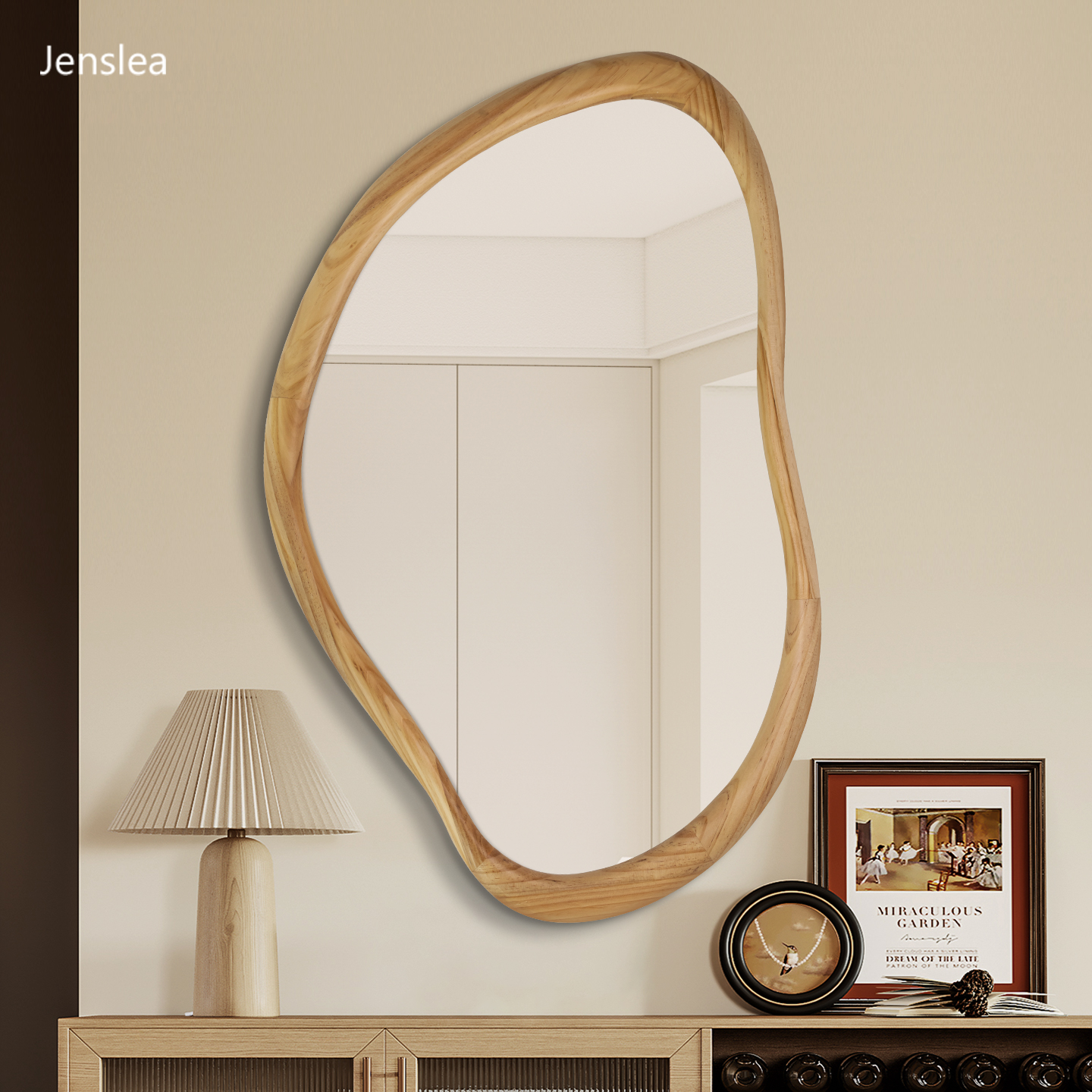 中古原木纹壁炉装饰镜子卫生间洗面台不规则异形浴室镜壁挂化妆镜