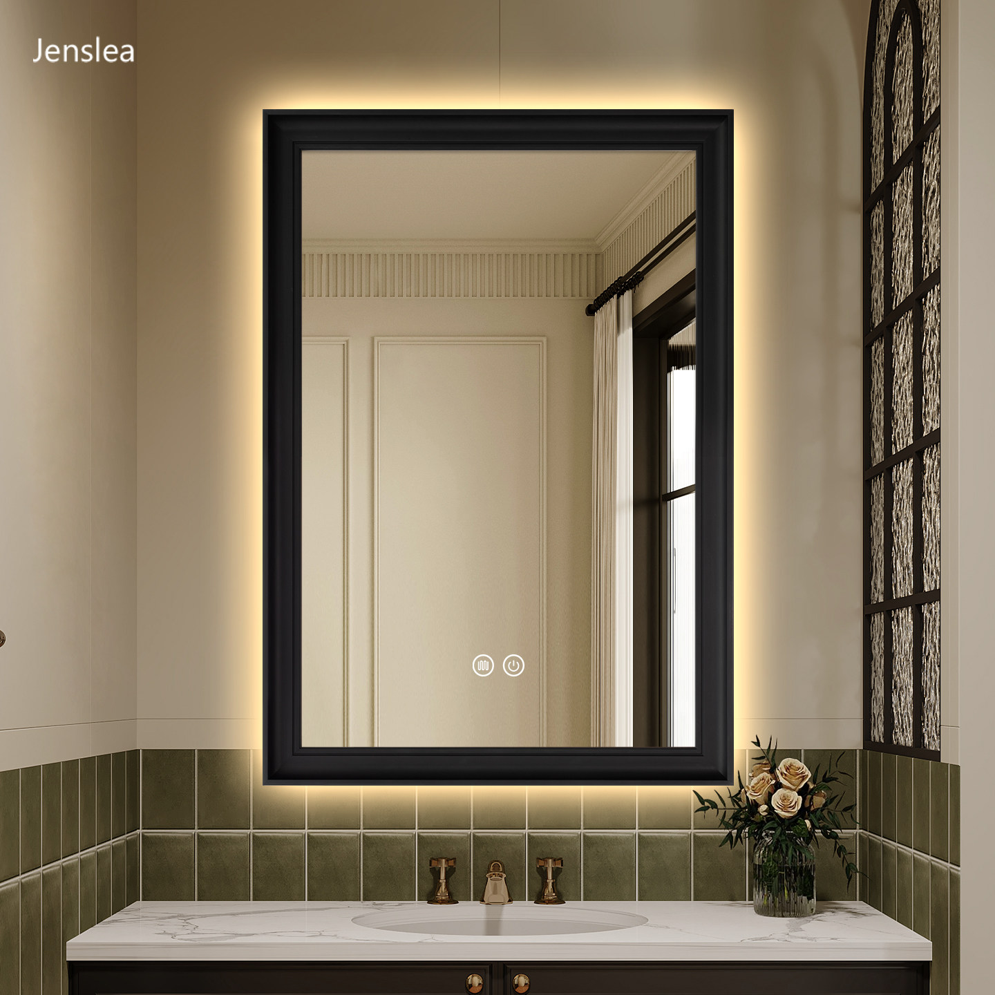 欧式复古方形挂墙带灯卫浴镜子卫生间洗手台超清触摸屏防爆浴室镜,家装主材,浴室镜,淘宝优惠券,粉丝福利购,淘宝优惠卷