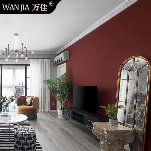 卧室客厅复古红色红色无缝墙布