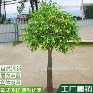 仿真柠檬树苹果树橘子树家居装 饰摆件绿植玻璃钢盆栽落地仿真橘子