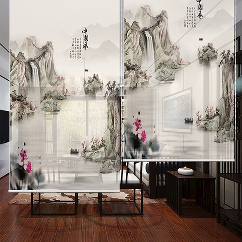 隔断背景装饰玄关挂画隔热升降茶楼禅意空间窗帘门帘卷帘中式复古