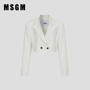 西装 MSGM早春女士条纹双排扣短款 外套 明星同款
