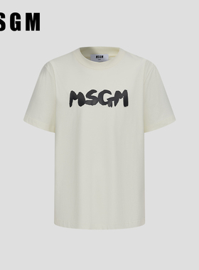MSGM早春男士简约纯棉圆领短袖T恤白色上衣高质量青少年美式潮流