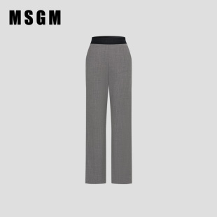 商务正装 直筒休闲长裤 高级感 女士灰色松紧腰羊毛西装 MSGM早春新款