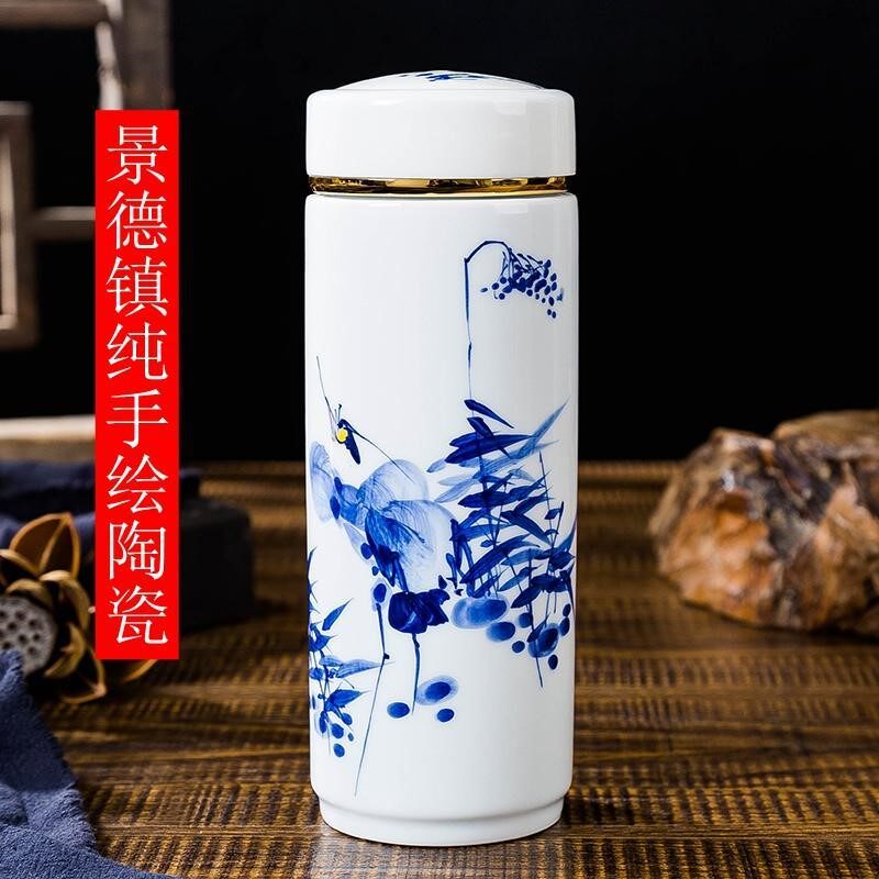景德镇陶瓷内胆保温杯纯手绘陶瓷盖保温保暖泡茶水杯高端送礼茶杯
