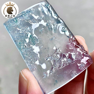 翠秦之皇玻璃种林深时见鹿鹿牌吊坠 缅甸玉石天然翡翠A货冰透细腻