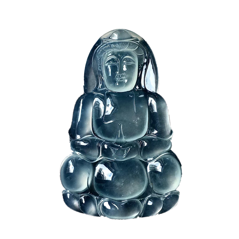 翠秦之皇玻璃种飘花观音吊坠 天然翡翠A货缅甸玉石冰纯清透