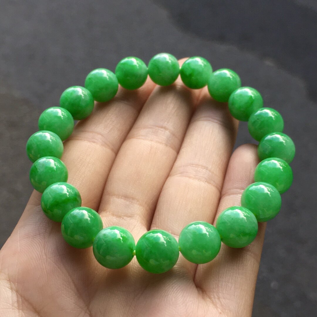 翠秦之皇高冰阳绿珠珠手串 天然翡翠a货缅甸玉石清透饱满圆润
