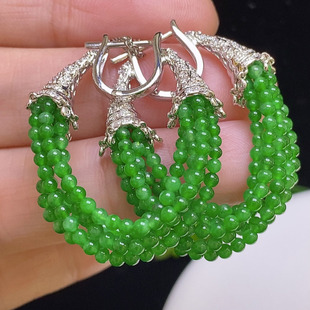翠秦之皇高冰正阳绿珠珠耳环 18k金镶嵌天然翡翠A货种老色辣细腻
