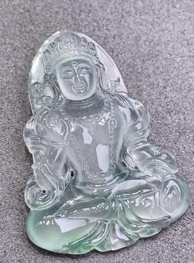 翠秦之皇高冰度母吊坠 18k金钻石镶嵌缅甸老坑种天然翡翠A货