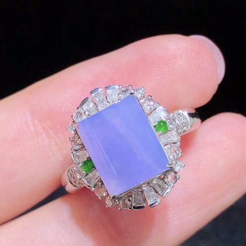 翠秦之皇冰紫罗兰方形戒指 18k金镶嵌天然翡翠A货种色兼备气质