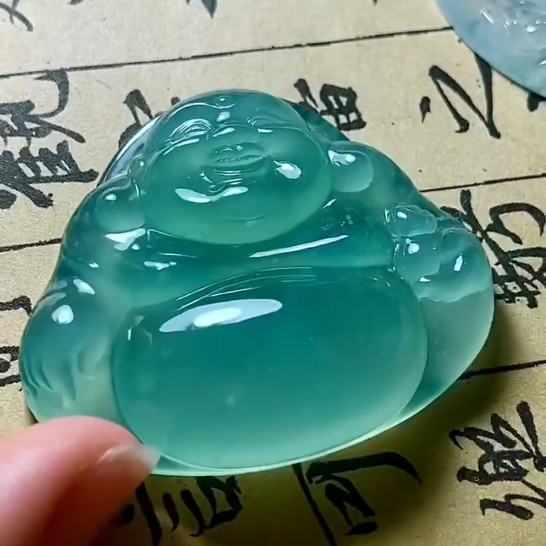 翠秦之皇高冰天空蓝佛公吊坠 玉石老坑种天然翡翠A货礼物收藏正品