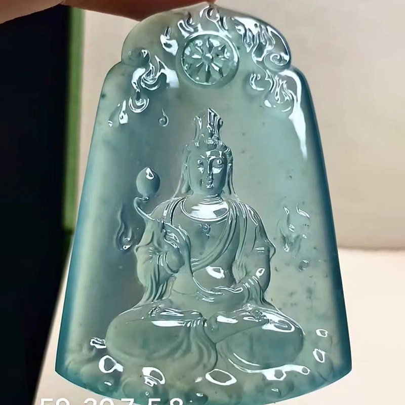 翠秦之皇高冰波观音 冰晴底色大师工艺天然翡翠a货种老细腻