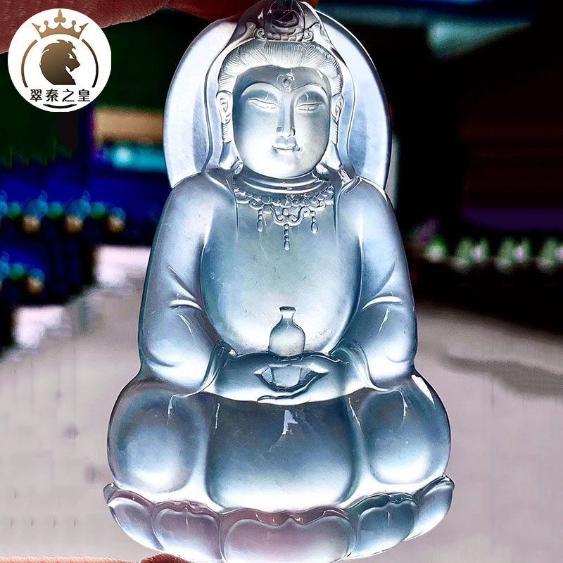 翠秦之皇天空蓝大观音吊坠 刚性起胶冰透细腻天然A货缅甸翡翠冰润
