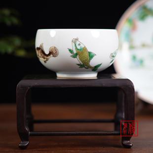 景德镇手绘陶瓷茶器古彩·五鱼主人杯