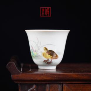 景德镇手绘陶瓷茶器粉彩宋画·春江水暖鸭先知主人杯