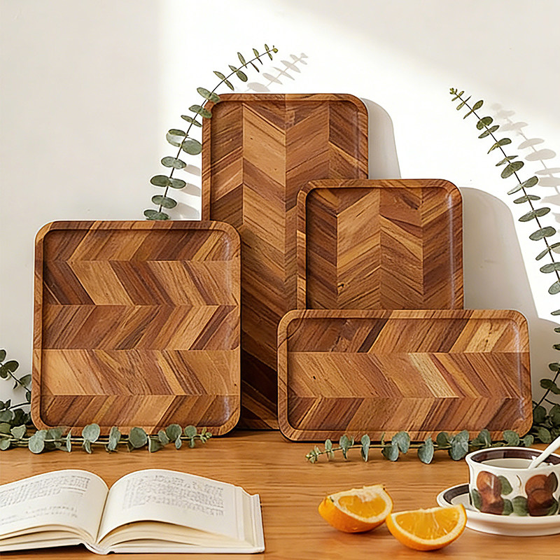 鱼骨纹相思木托盘家用收纳整理茶几桌面装饰盘子食物盘餐用餐盘