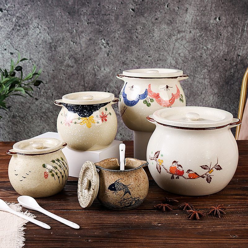 釉下彩猪油罐家用耐高温陶瓷罐带勺辣椒油专用调料罐装荤油罐