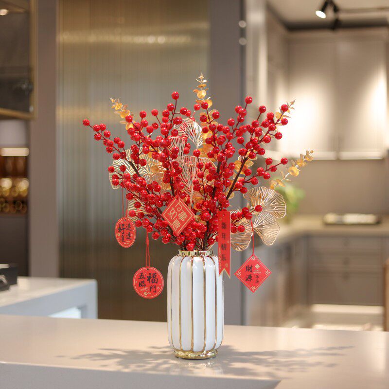 发财果红果彷真花假花桌面花客厅餐桌花摆花插花家居装饰品花套装