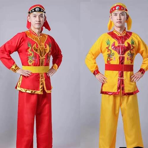 韩式红色龙灯服演出服服装风舞龙中国男女腰鼓队打鼓服武术威风锣
