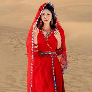 红色连衣裙夏女高端新疆旅游穿搭沙漠长裙拍照沙滩裙海边度假超仙