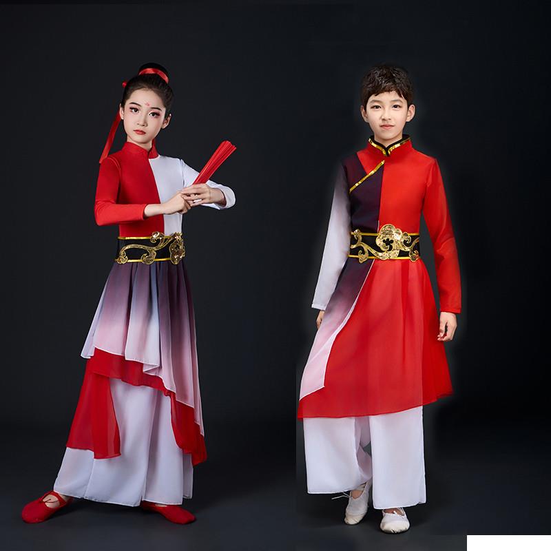 韩式新款男女童古典腰鼓舞服装中国风服装演出服舞表演扇子舞练功