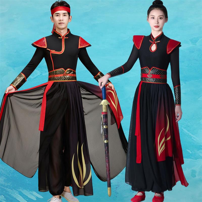 韩式打鼓演出服装龙吟剑客中国扇子舞扇风响套装武侠服装雪剑舞舞
