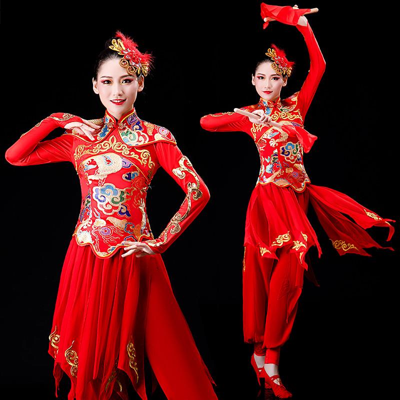 韩式打鼓服演出服喜庆开场舞水服腰鼓套装现代舞舞蹈鼓舞中国风服