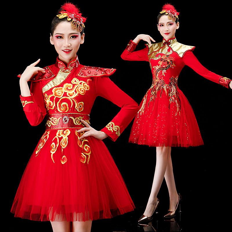 韩式现代腰鼓打鼓演出服服女广场风舞蹈服装表演古典舞快板中国舞