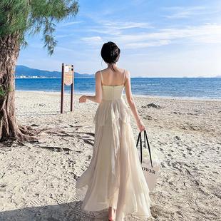 超仙女长裙 海滩小姐三亚拍照沙滩裙海边度假吊带裙露背连衣裙夏季